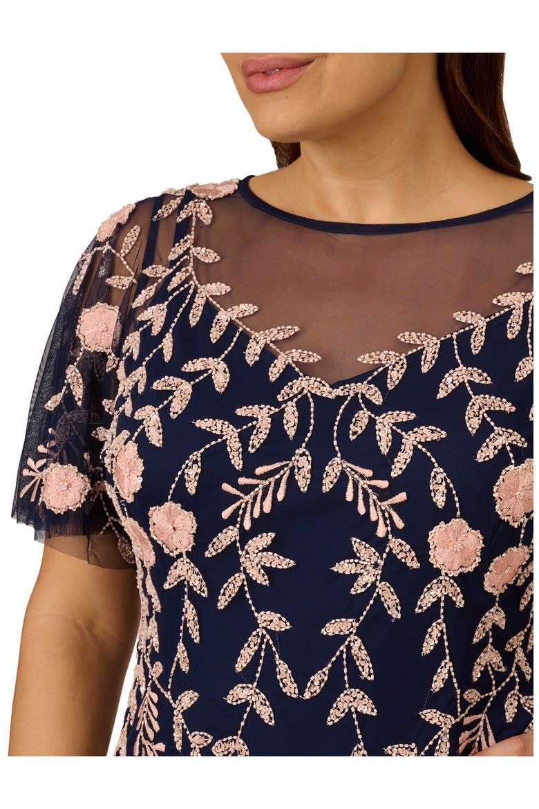 Embellished Flutter Sleeve Sheath Dress, Alternate, color, NAVY/ BLUSH