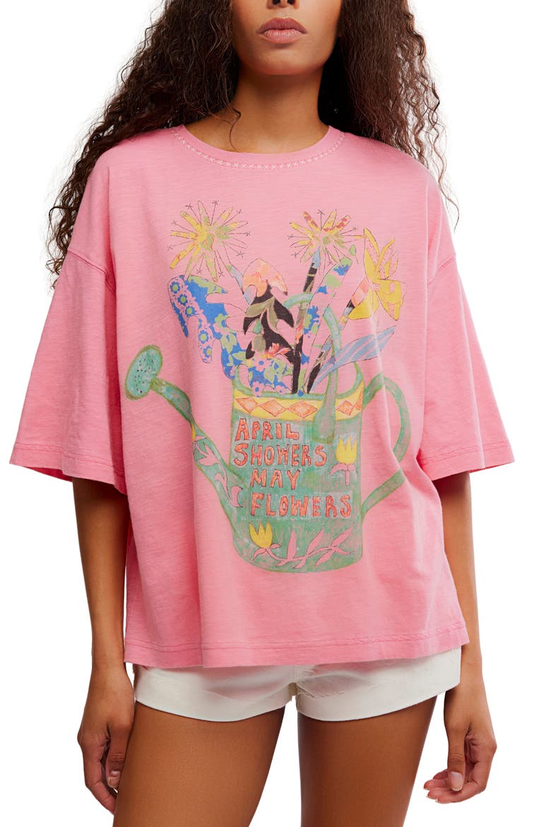 In Spring Cotton Graphic T-Shirt, Main, color, PINK POPPY COMBO