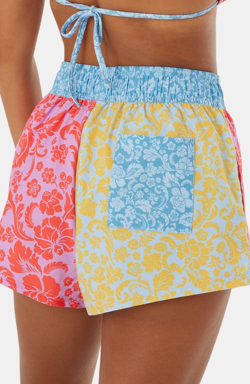 Roxy Juniors' Tapestry Patchwork No Bad Waves Board Shorts In Blue/red Multi