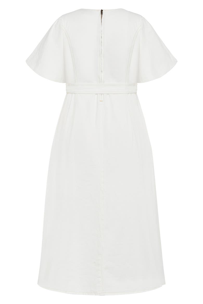 Delilah Flutter Sleeve Denim Midi Dress, Alternate, color, IVORY