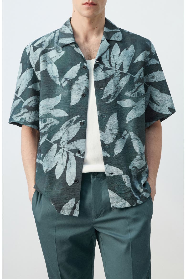 Tropical Print Camp Shirt, Main, color, EMERALD GREEN