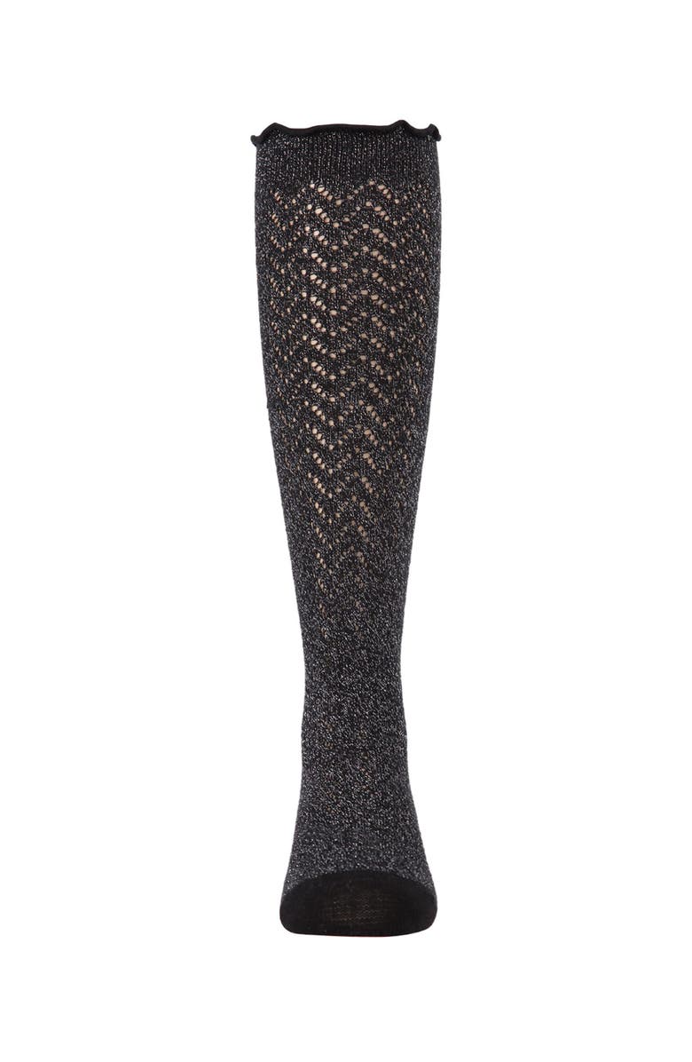 MeMoi Open Work Shimmer Knee High Socks, Alternate, color, Black
