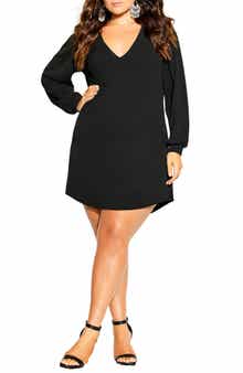 City Chic Quiero Long Sleeve Shift Dress