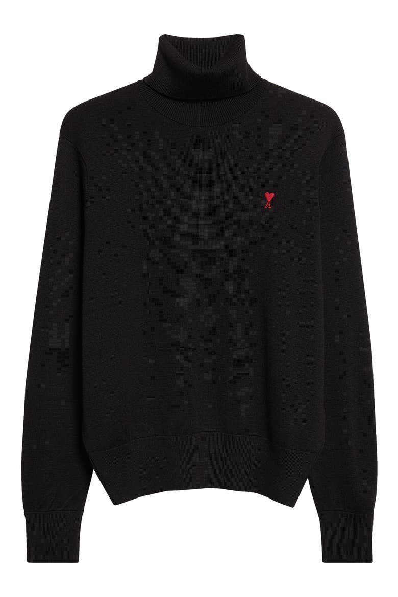 Ami De Coeur Merino Wool Turtleneck Sweater, Alternate, color, NOIR/ ROUGE