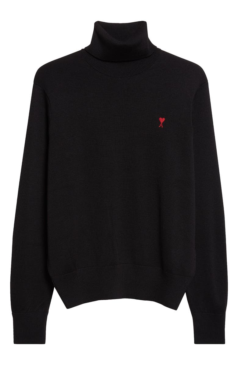 AMI PARIS Ami De Coeur Merino Wool Turtleneck Sweater, Alternate, color, Noir/ Rouge