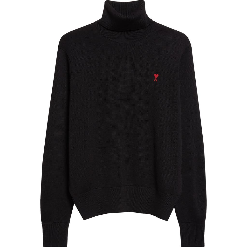 Ami Alexandre Mattiussi Ami Paris Ami De Coeur Merino Wool Turtleneck Sweater In Black