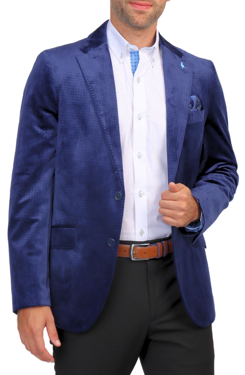 TailorByrd Velvet Embossed Houndstooth Sport Coat, Alternate, color, Navy