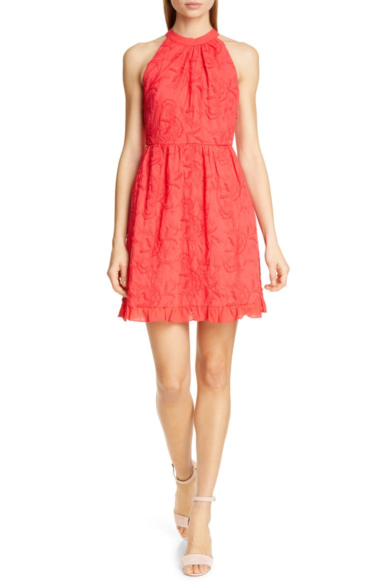 Lorene Embroidered Skater Minidress, Main, color, RED