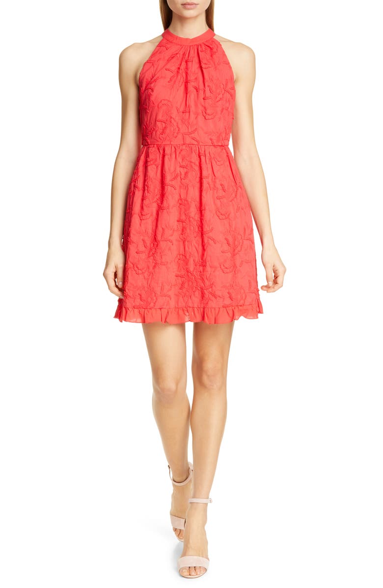 Ted Baker London Lorene Embroidered Skater Minidress, Main, color, Red