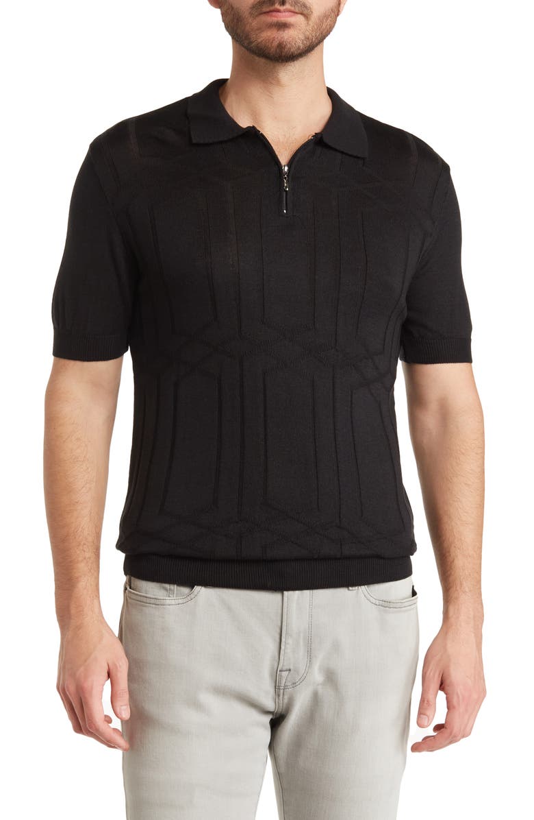 T.R. PREMIUM Textured Knit Quarter-Zip Polo, Main, color, 