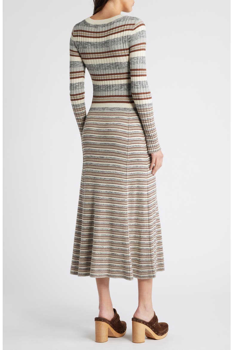 Stripe Long Sleeve Rib Midi Sweater Dress, Alternate, color, GREY- BROWN VARY STRIPE