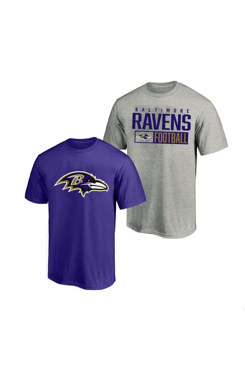 FANATICS Men's Fanatics  Heather Gray/Purple Baltimore Ravens Big & Tall 2-Pack T-Shirt Set, Main, color, Heather Gray