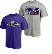 FANATICS Men's Fanatics  Heather Gray/Purple Baltimore Ravens Big & Tall 2-Pack T-Shirt Set
