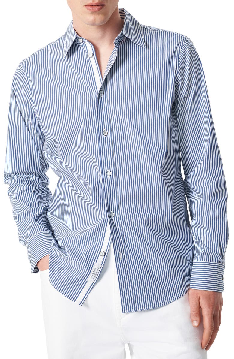 rag & bone Patrick Stripe Stretch Poplin Button-Up Shirt, Main, color, Blue Cat