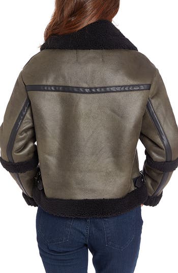 Water Resistant Faux Leather & Faux Shearling Jacket