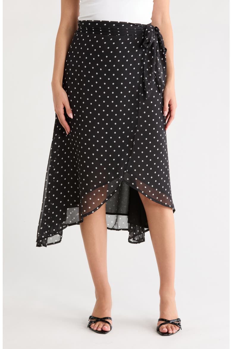 Yasinia Faux Wrap Skirt, Main, color, DOT ON BLACK