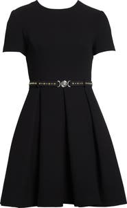 Versace Medusa '95 Belted Double Face Virgin Wool Crepe Fit & Flare Dress