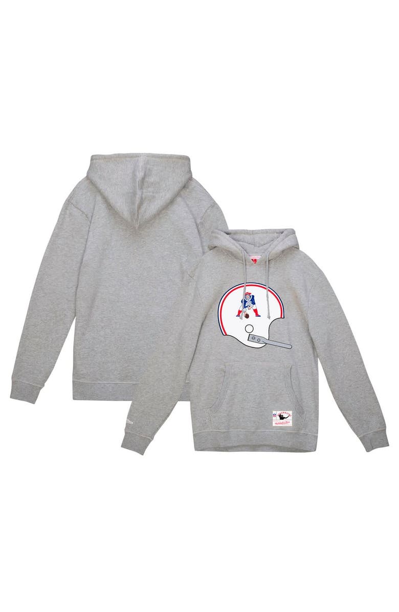 Mitchell & Ness Men's Mitchell & Ness Heather Gray New England Patriots Helmet Logo Vintage Pullover Hoodie, Alternate, color, Heather Gray
