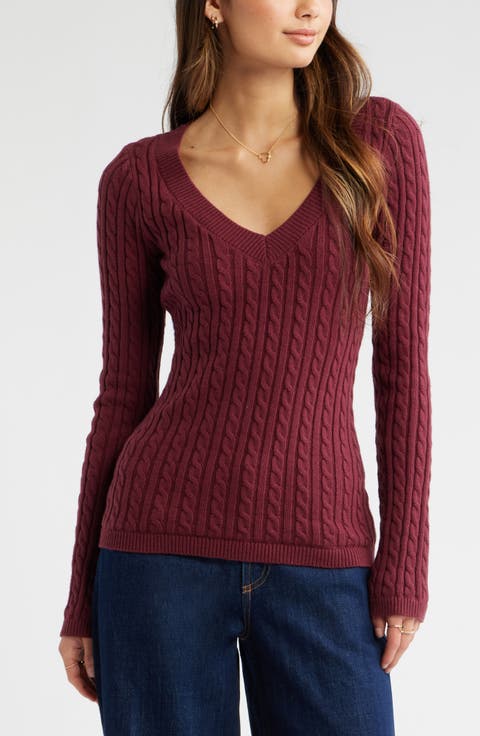 Cable Stitch V-Neck Sweater
