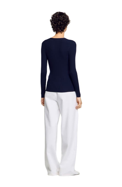 Sandro Gabrielle Ribbed Cardigan In Navy Blue