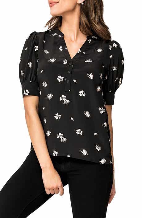GIBSONLOOK Floral Print Woven Henley Blouse