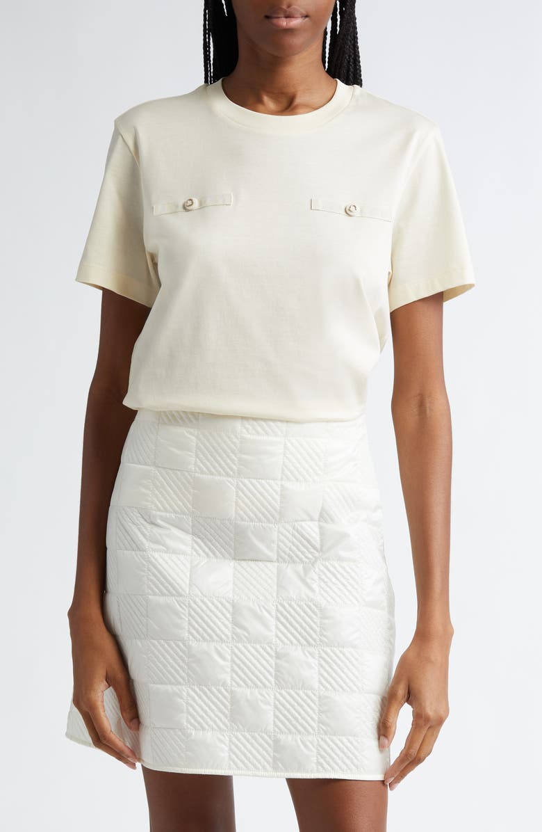 Moncler Bell Logo Grosgrain Trim Cotton T-Shirt, Main, color, Ivory