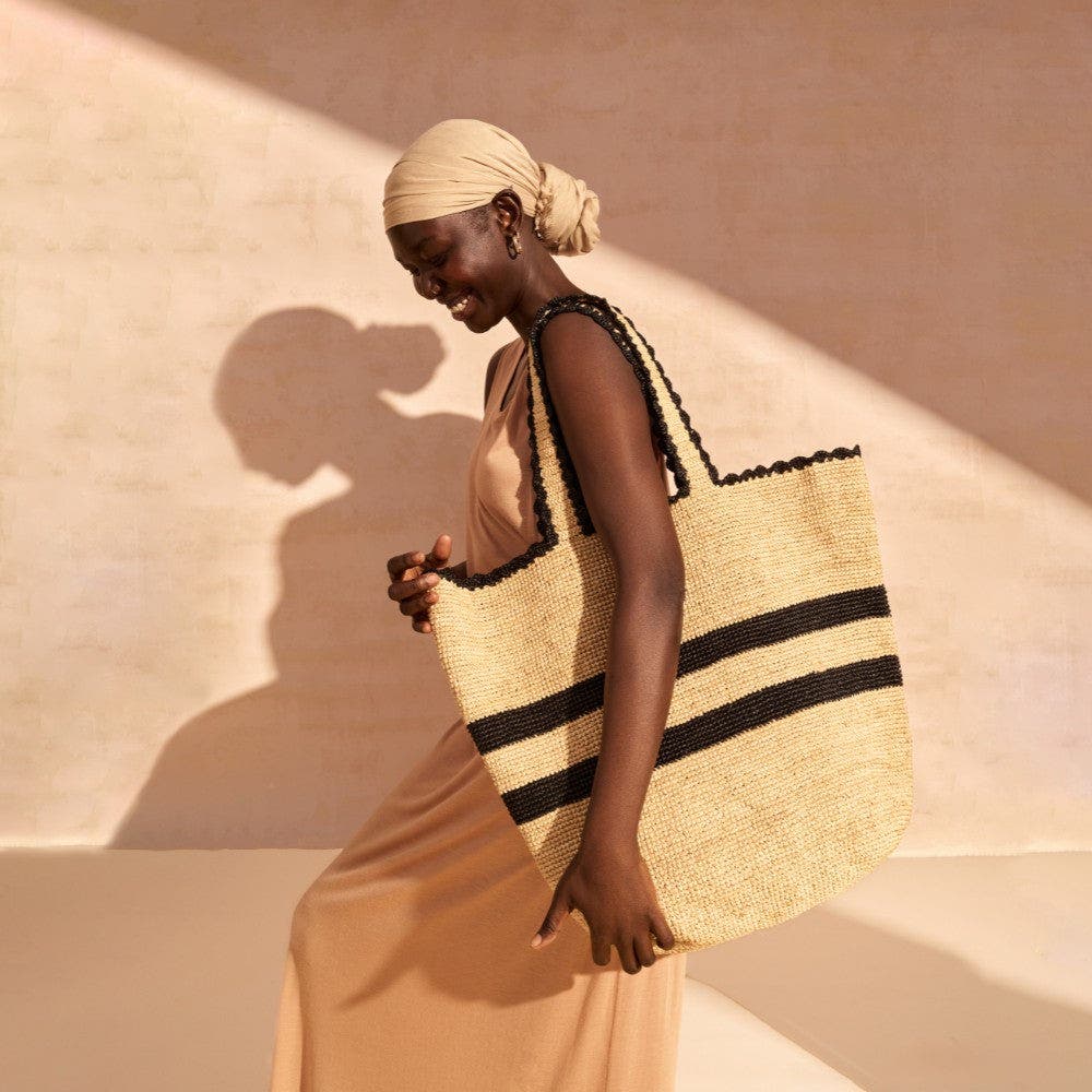 indego africa Odette Oversized Beach Tote, Alternate, color, Black & Natural