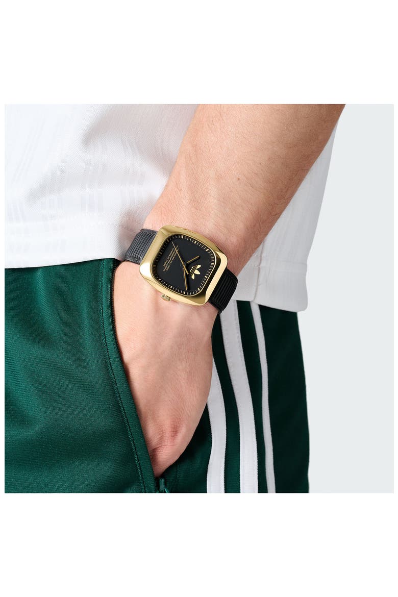 Retro Wave One Leather Strap Watch, 37mm, Alternate, color, GOLD/BLACK