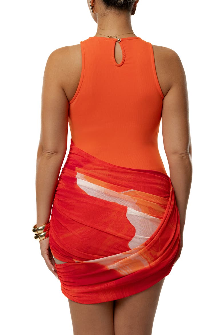 Pure Radiance Mixed Media Mesh Minidress, Alternate, color, RED
