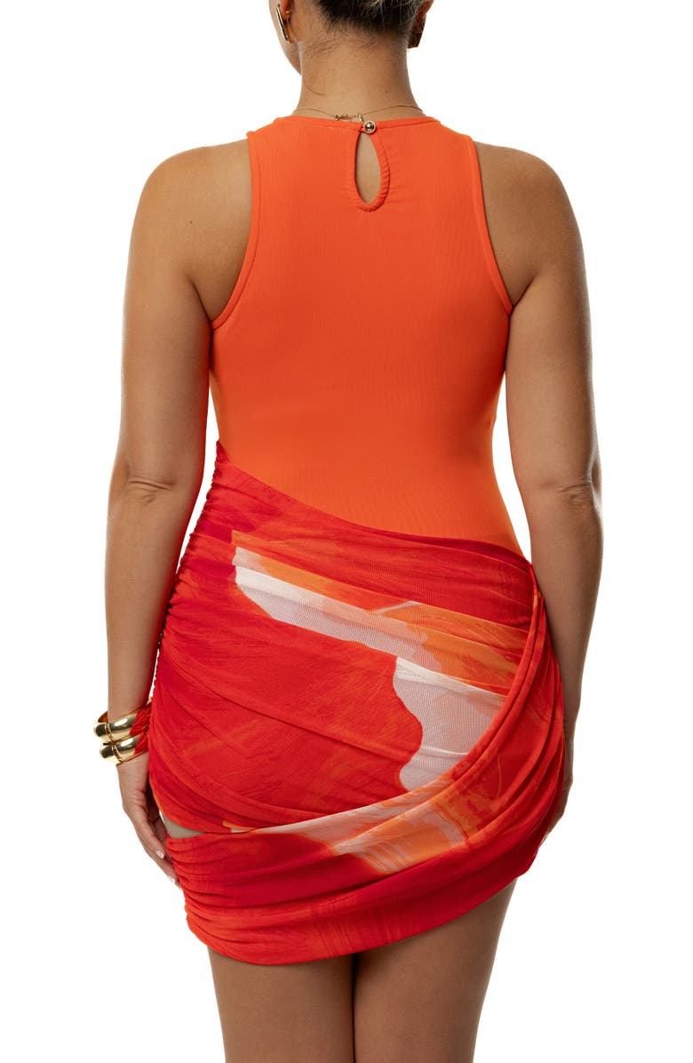 JLUXLABEL Pure Radiance Mixed Media Mesh Minidress, Alternate, color, Red