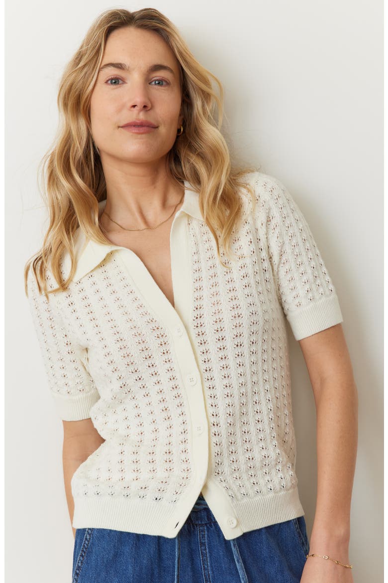 Piper Pointelle Stitch Cotton Button-Up Shirt, Alternate, color, CREAM
