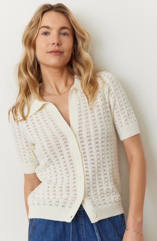 Marine Layer Piper Pointelle Stitch Cotton Button-up Shirt In Cream