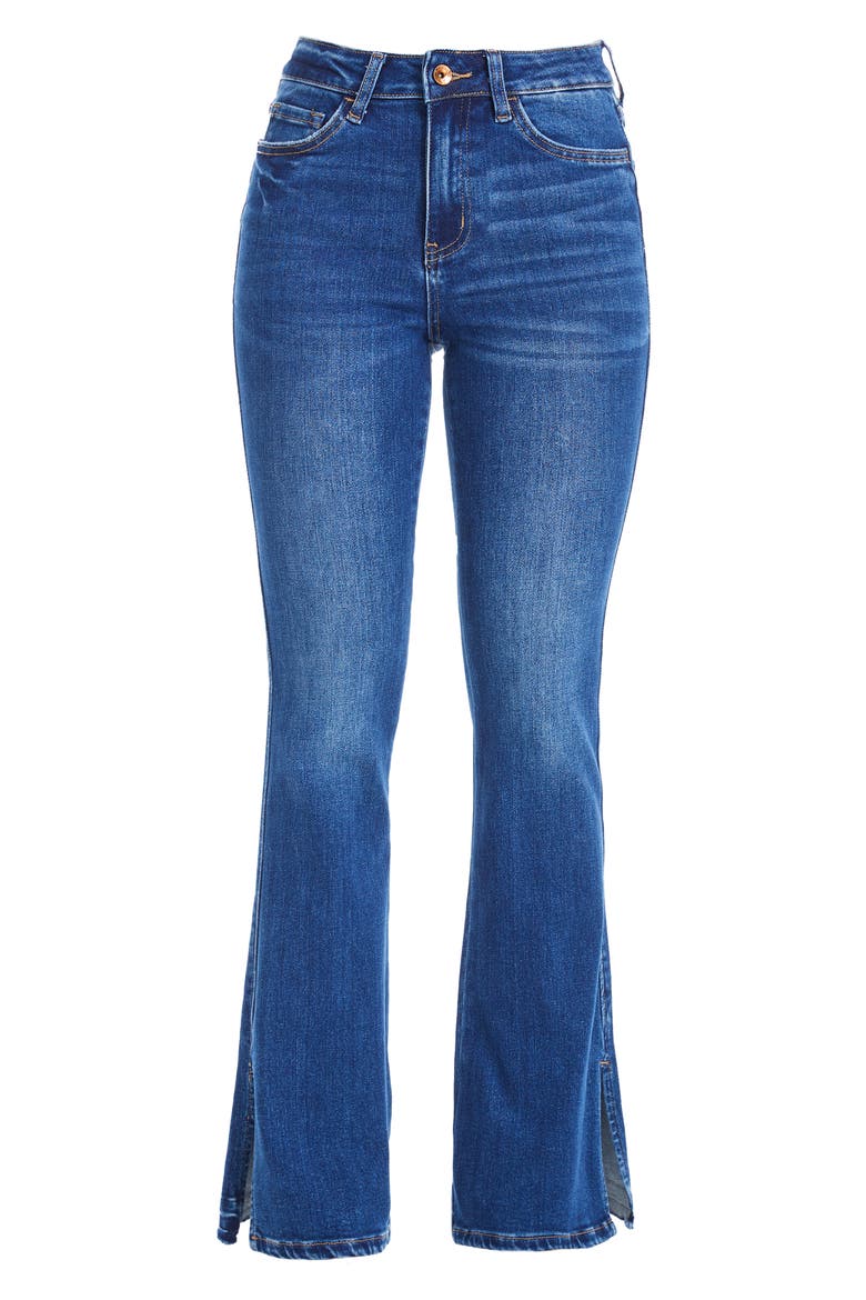 Split Hem Mid Rise Flare Jeans, Alternate, color, INDIGO ROCK