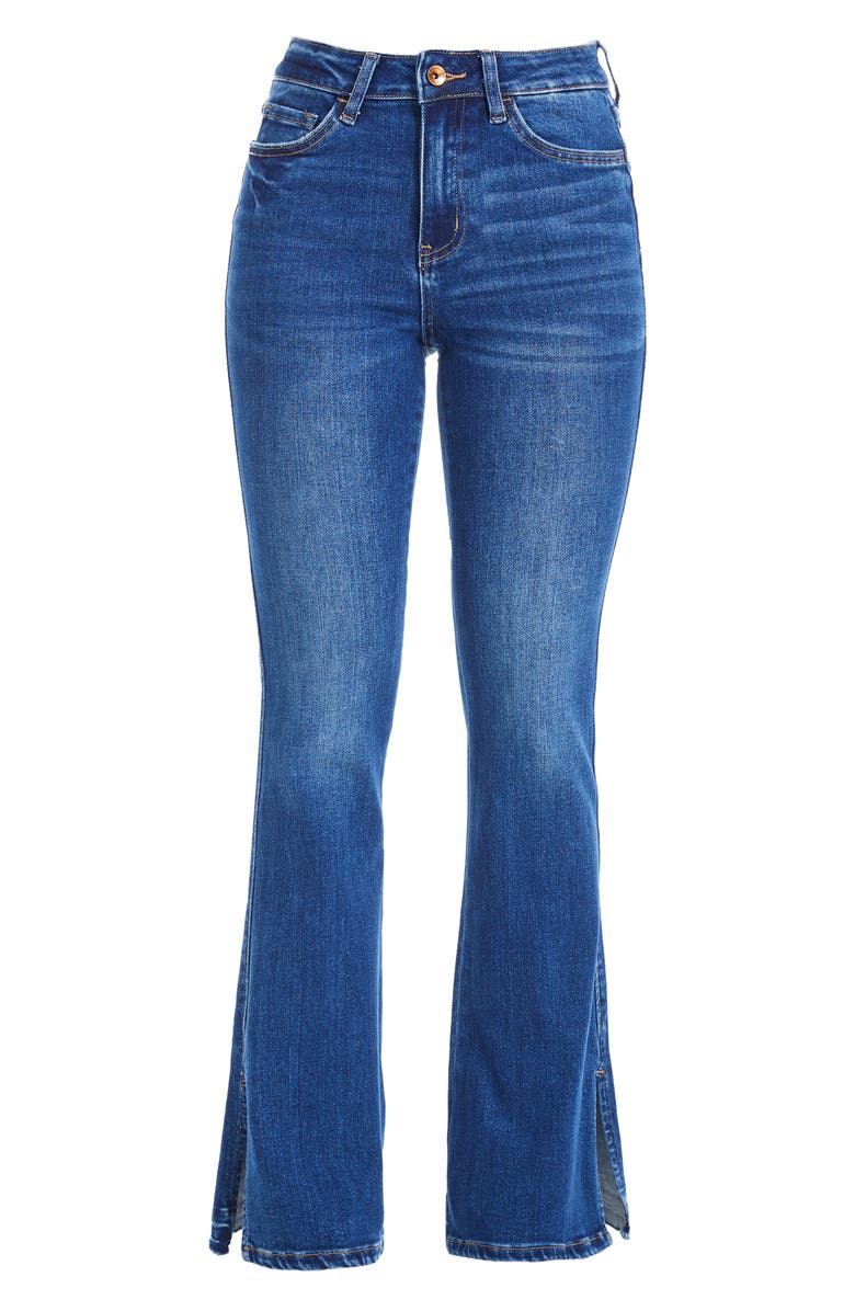 Bayeas Split Hem Mid Rise Flare Jeans, Alternate, color, Indigo Rock