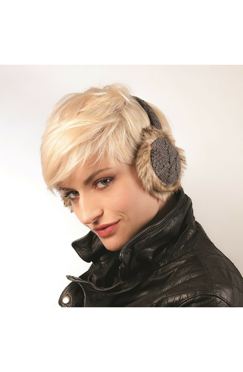 Nirvanna Designs Cable Knit Adjustable Earmuffs With Faux Fur, Alternate, color, Black