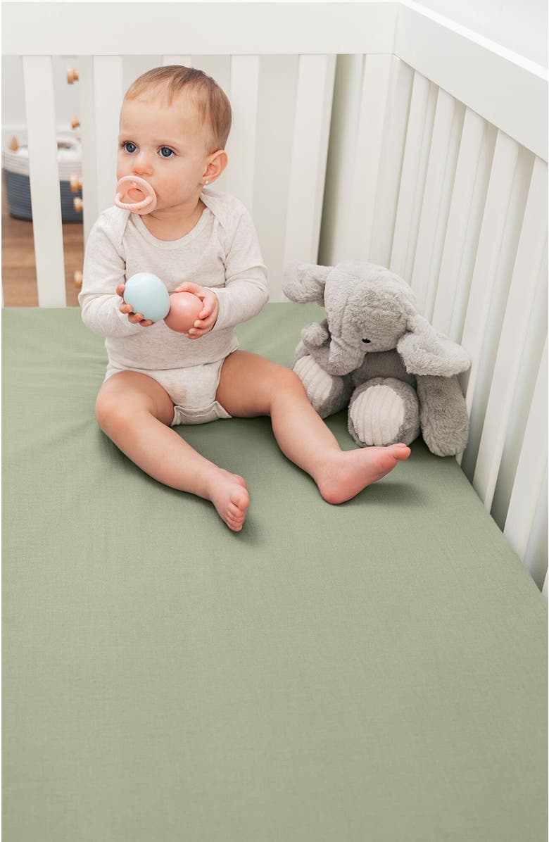 Comfy Cubs Muslin Fitted Crib Sheet, Alternate, color, Sage