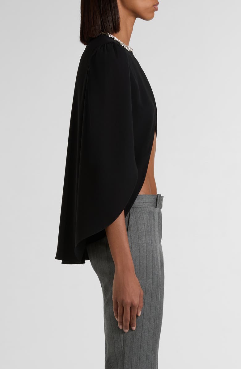 McQueen Crystal Embellished Silk Georgette Cape Top, Alternate, color, Black