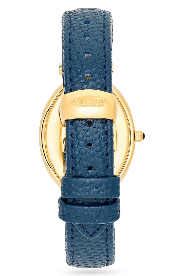 Haute Elegance Oval Leather Strap Watch, 26mm x 32mm, Alternate, color, YELLOW GOLD BLUE