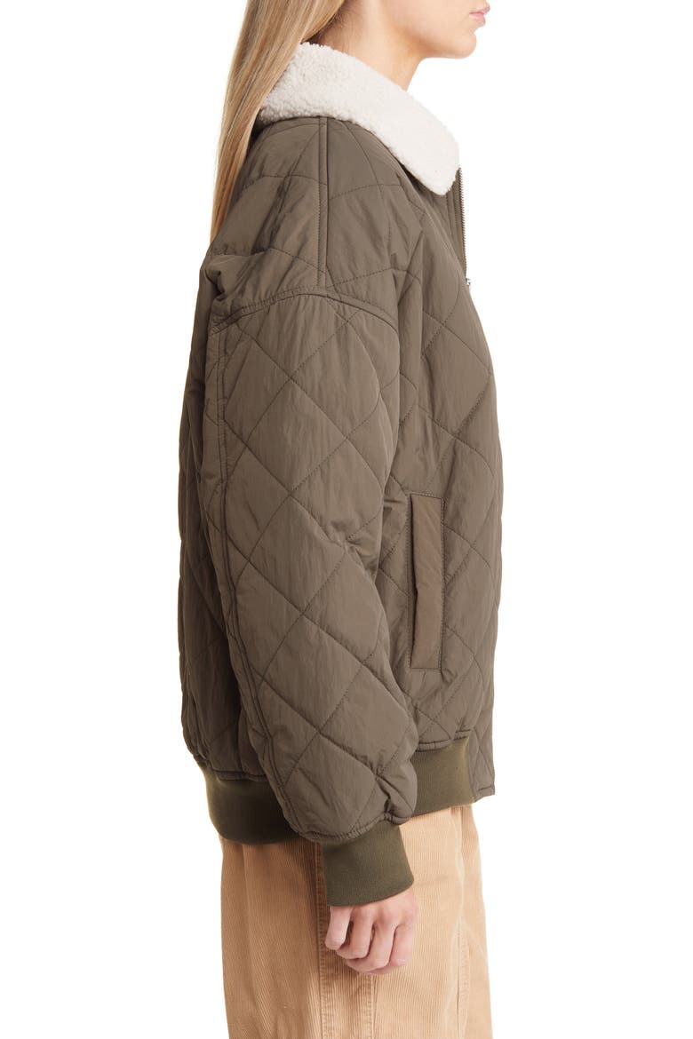 Faux Shearling Collar Dad Jacket, Alternate, color, BURNT OLIVE