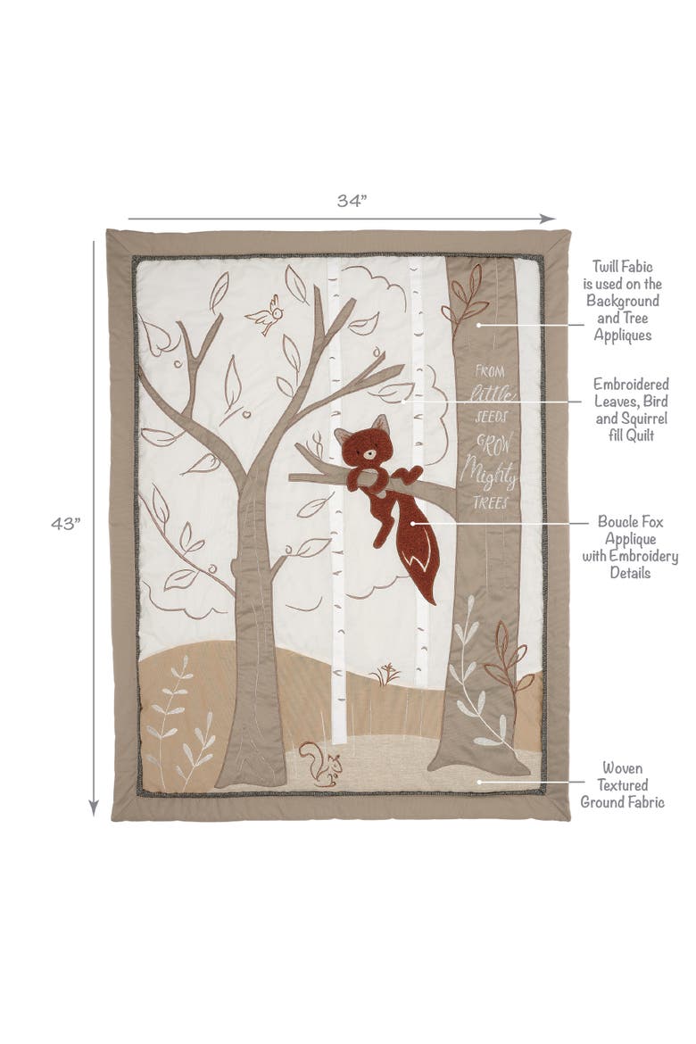 Treetop Fox Woodland Tree Nursery 3-Piece Baby Crib Bedding Set, Alternate, color, Brown
