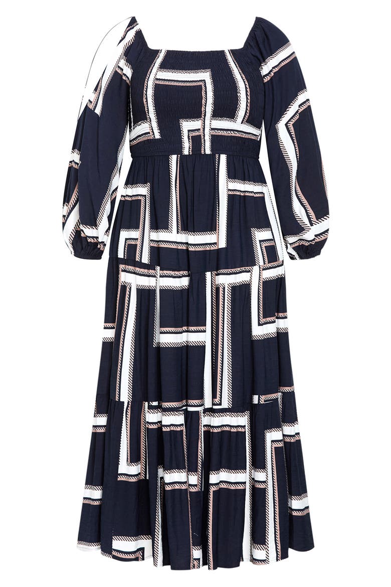 Leila Print Long Sleeve Maxi Dress, Alternate, color, SLEEK STRIPES NAVY