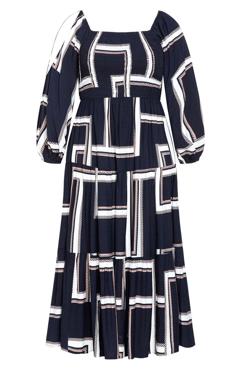 City Chic Leila Print Long Sleeve Maxi Dress, Alternate, color, Sleek Stripes Navy