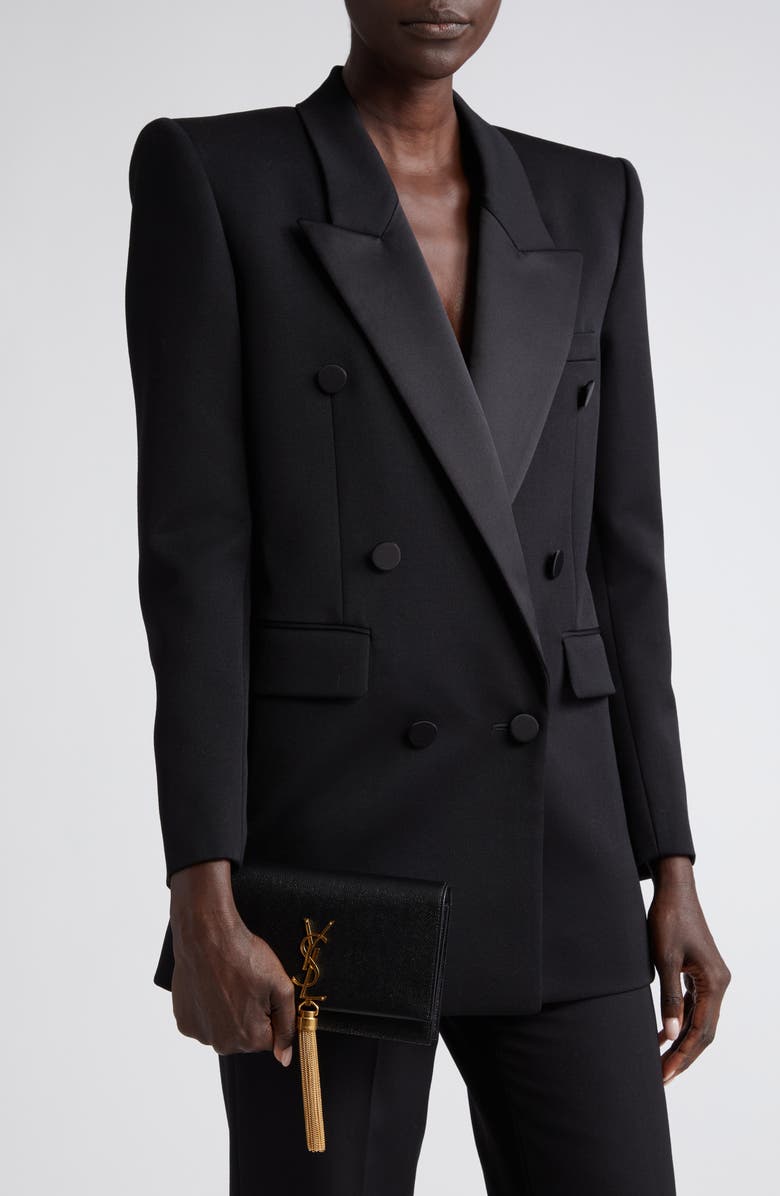 Saint Laurent Cassandre Kate Tassel Leather Wallet on a Chain, Alternate, color, 