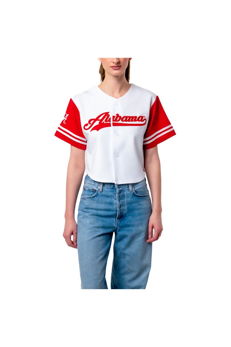 Women's Established & Co. White Alabama Crimson Tide Baseball Jersey Cropped T-Shirt, Main, color, White