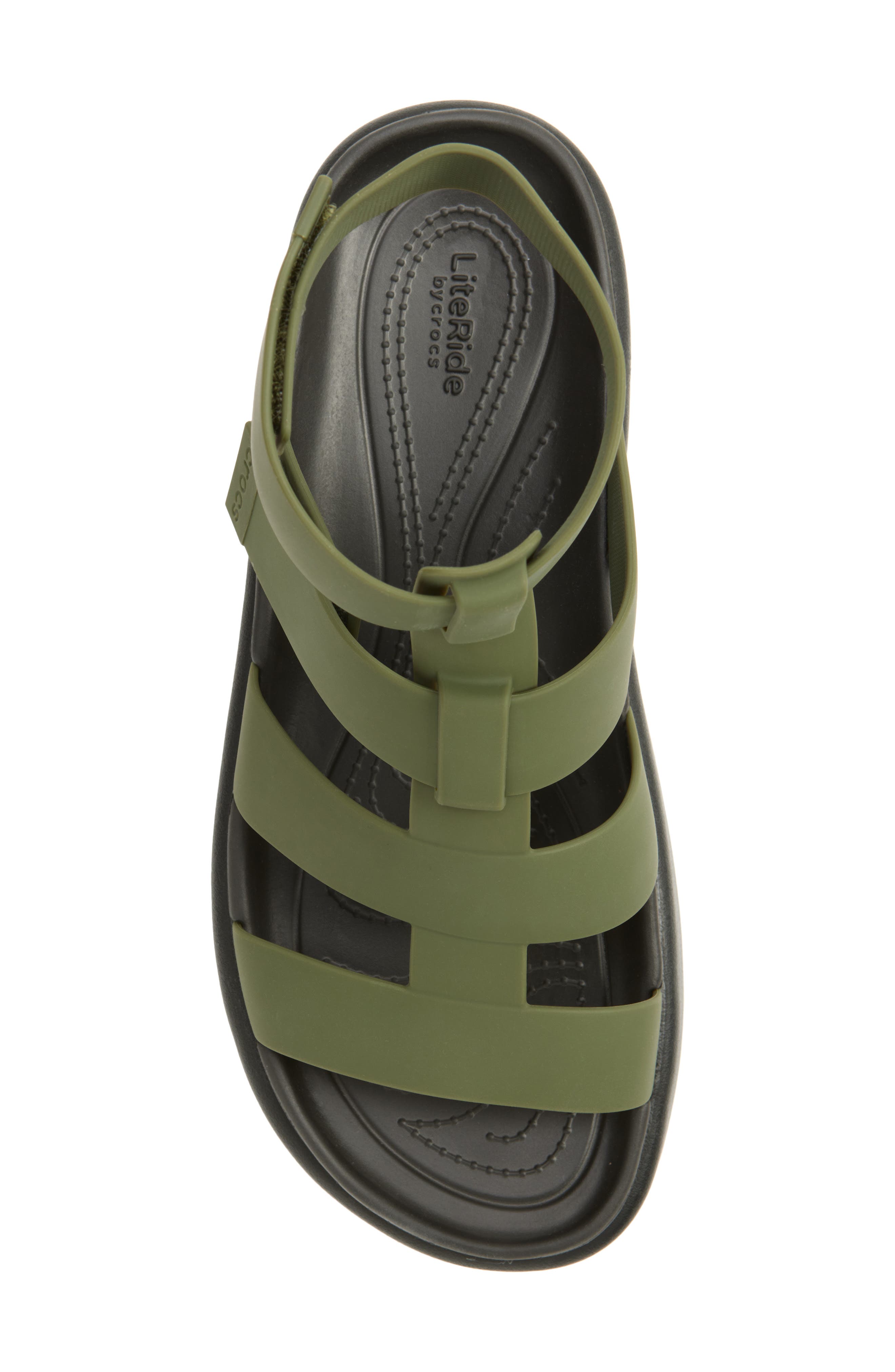 CROCS Brooklyn Luxe Water Resistant Gladiator Fisherman Slide Sandal, Alternate, color, Army Green/ Black
