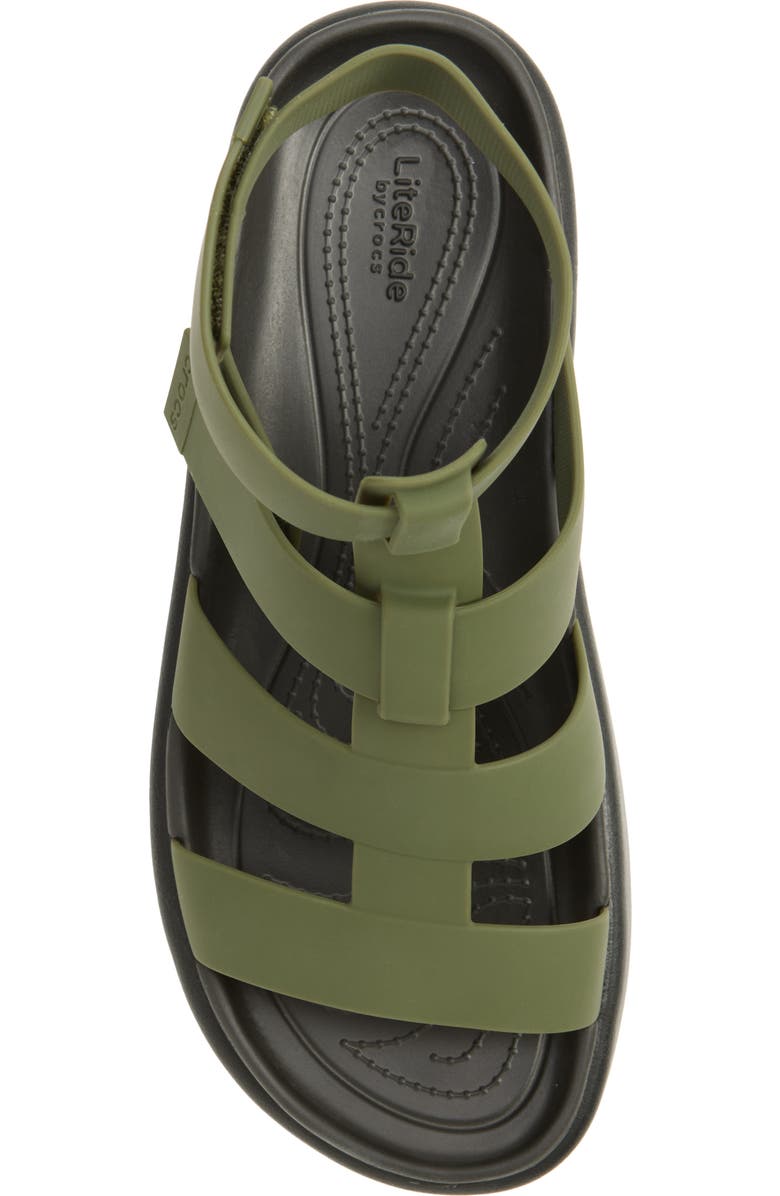 CROCS Brooklyn Luxe Water Resistant Gladiator Fisherman Slide Sandal, Alternate, color, Army Green/ Black
