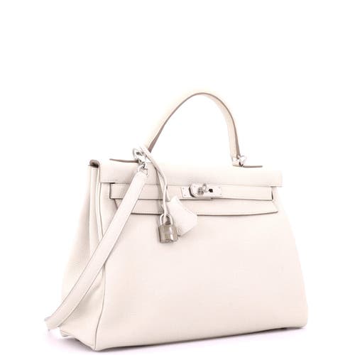 Pre-owned Hermes Hermes Kelly Handbag Light Togo With Palladium Hardware 32 In White