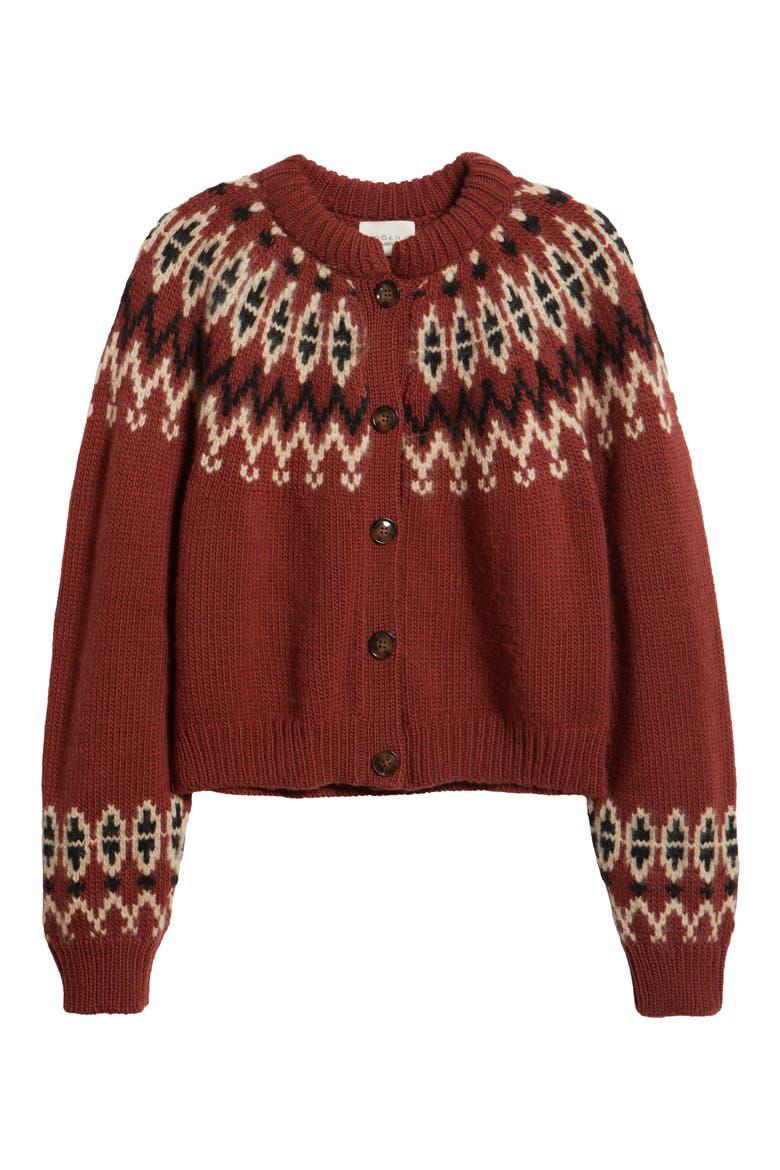 Clarke Cardigan, Alternate, color, BURGUNDY OLYMPIA FAIR ISLE