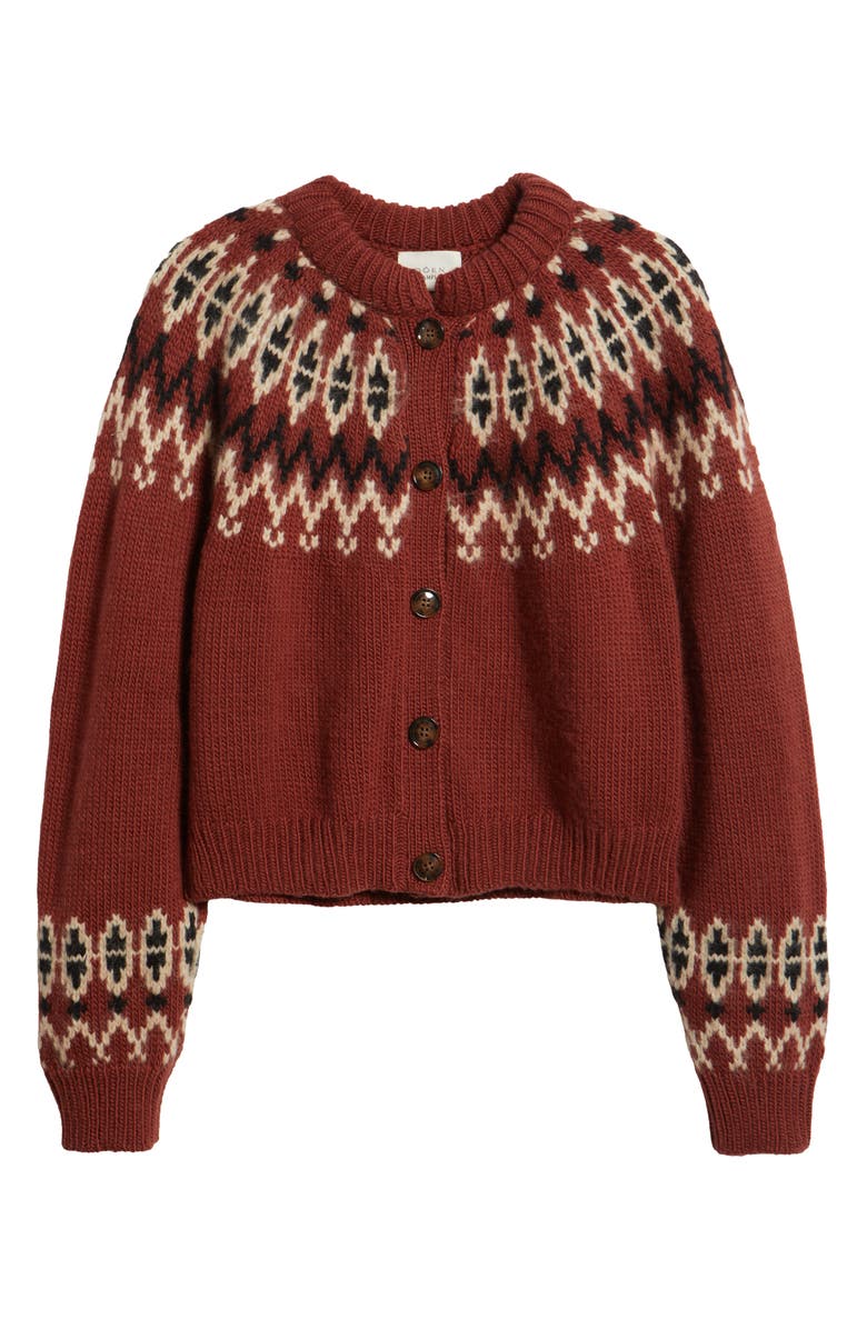 DÔEN Clarke Cardigan, Alternate, color, Burgundy Olympia Fair Isle