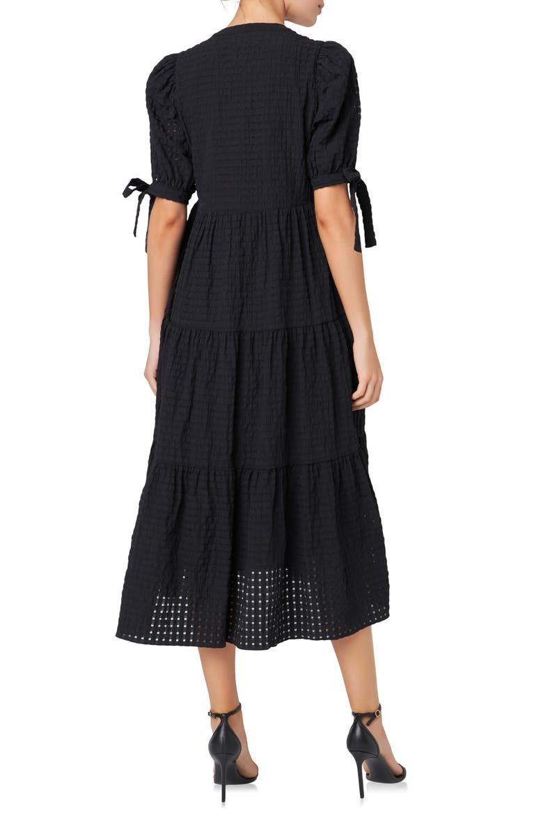 Gingham Tiered Midi Dress, Alternate, color, BLACK